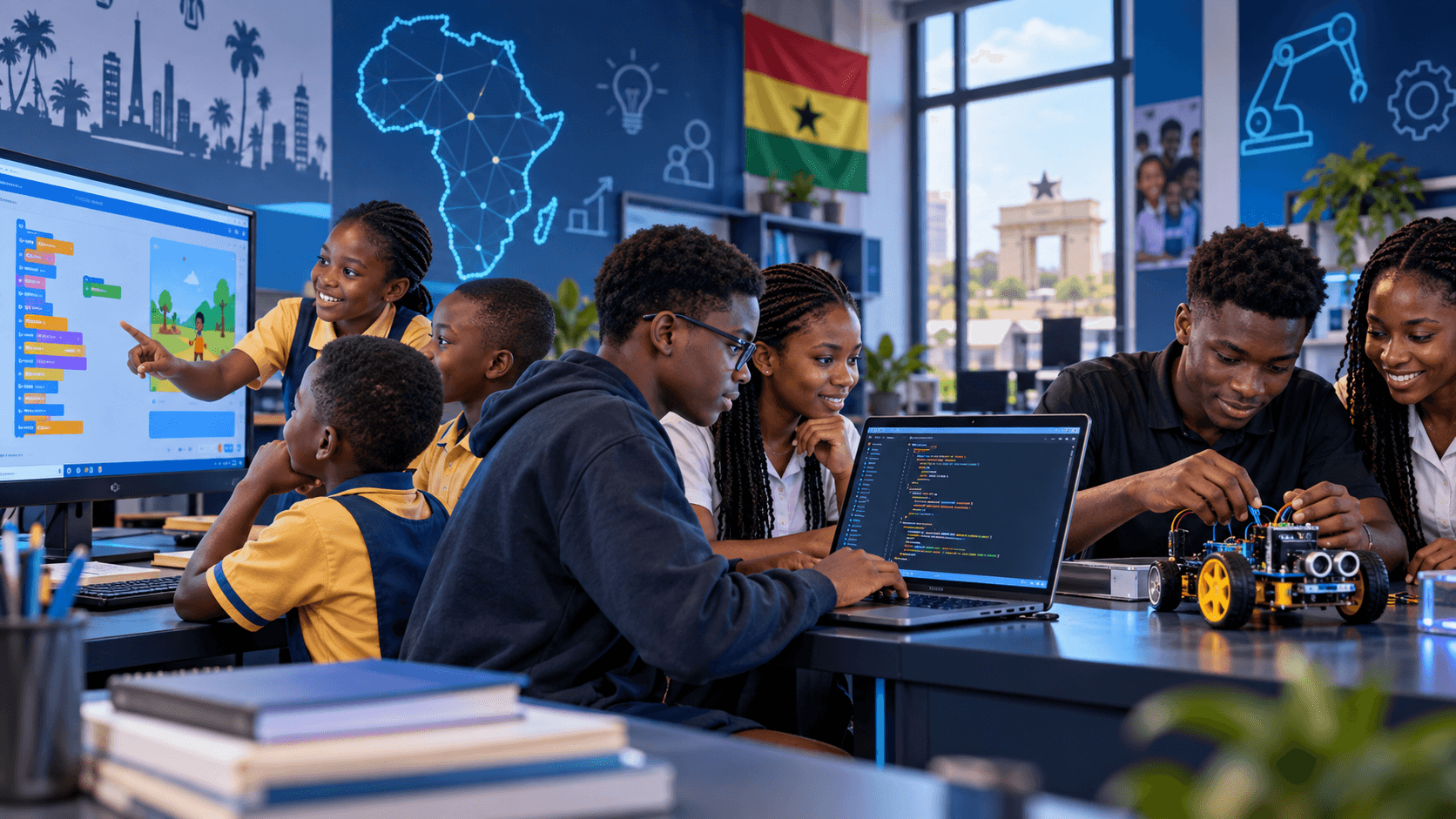 African learners progressing from block coding to text programming and physical computing