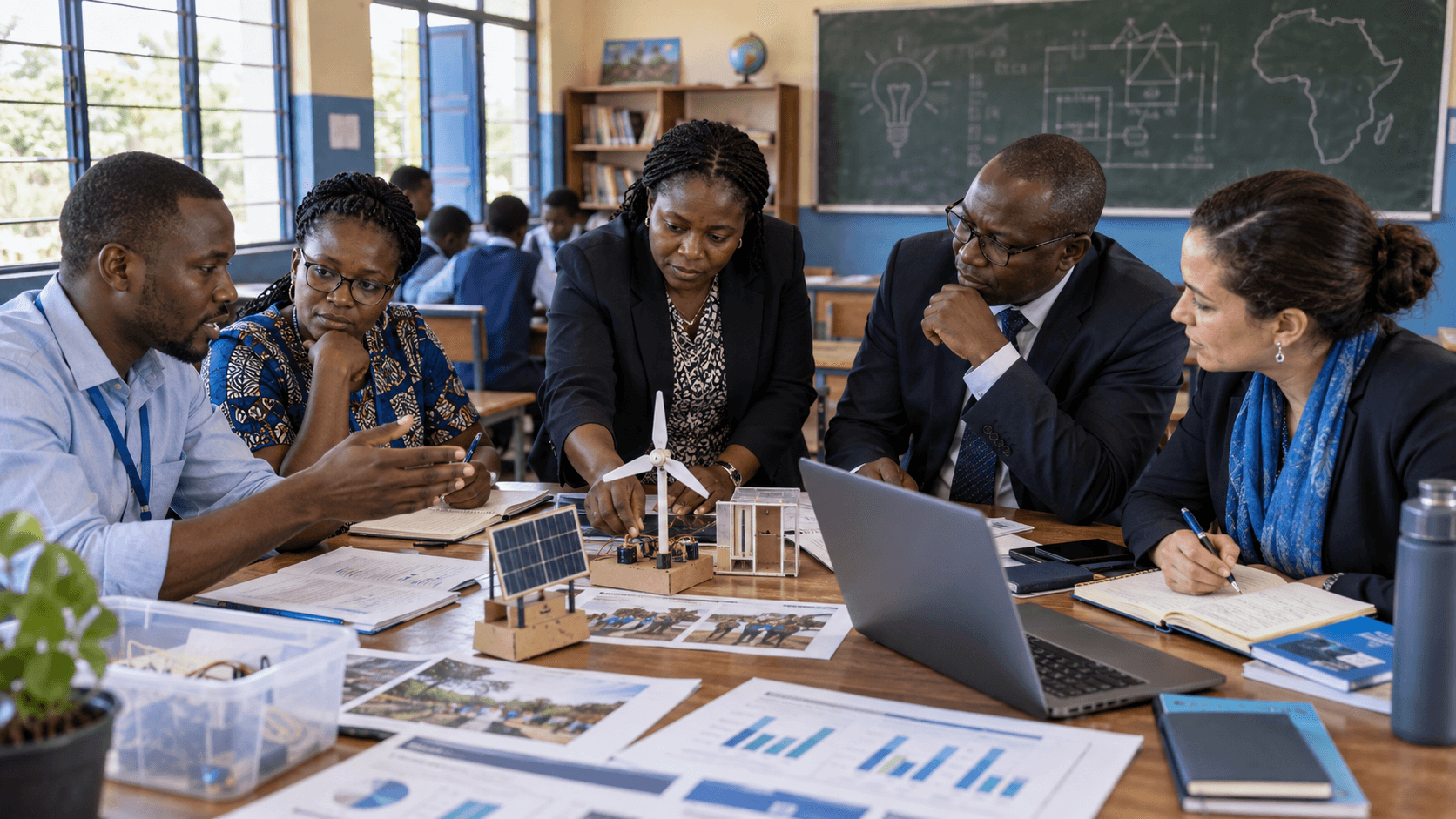 African education leaders and a development partner reviewing STEM programme evidence