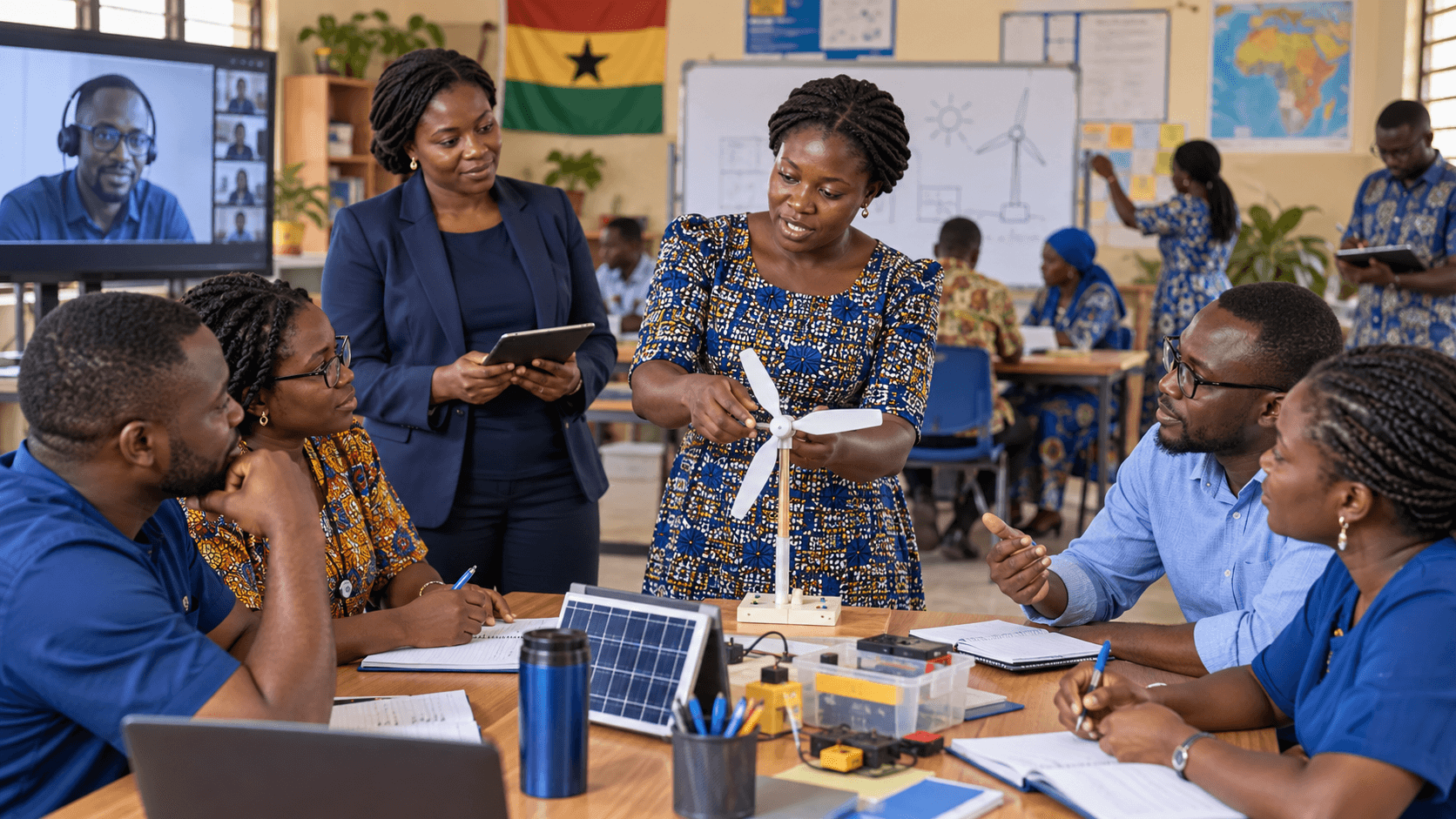 Ghanaian teachers rehearsing and coaching a practical STEM lesson
